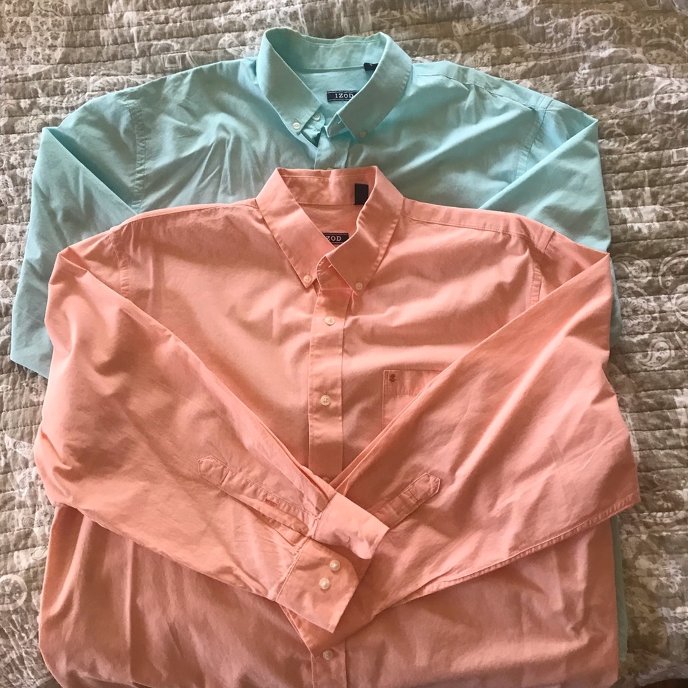 2 Spring colored long sleeved button down shirts